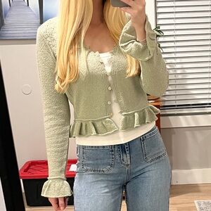 Pink Rose // Green Cardigan